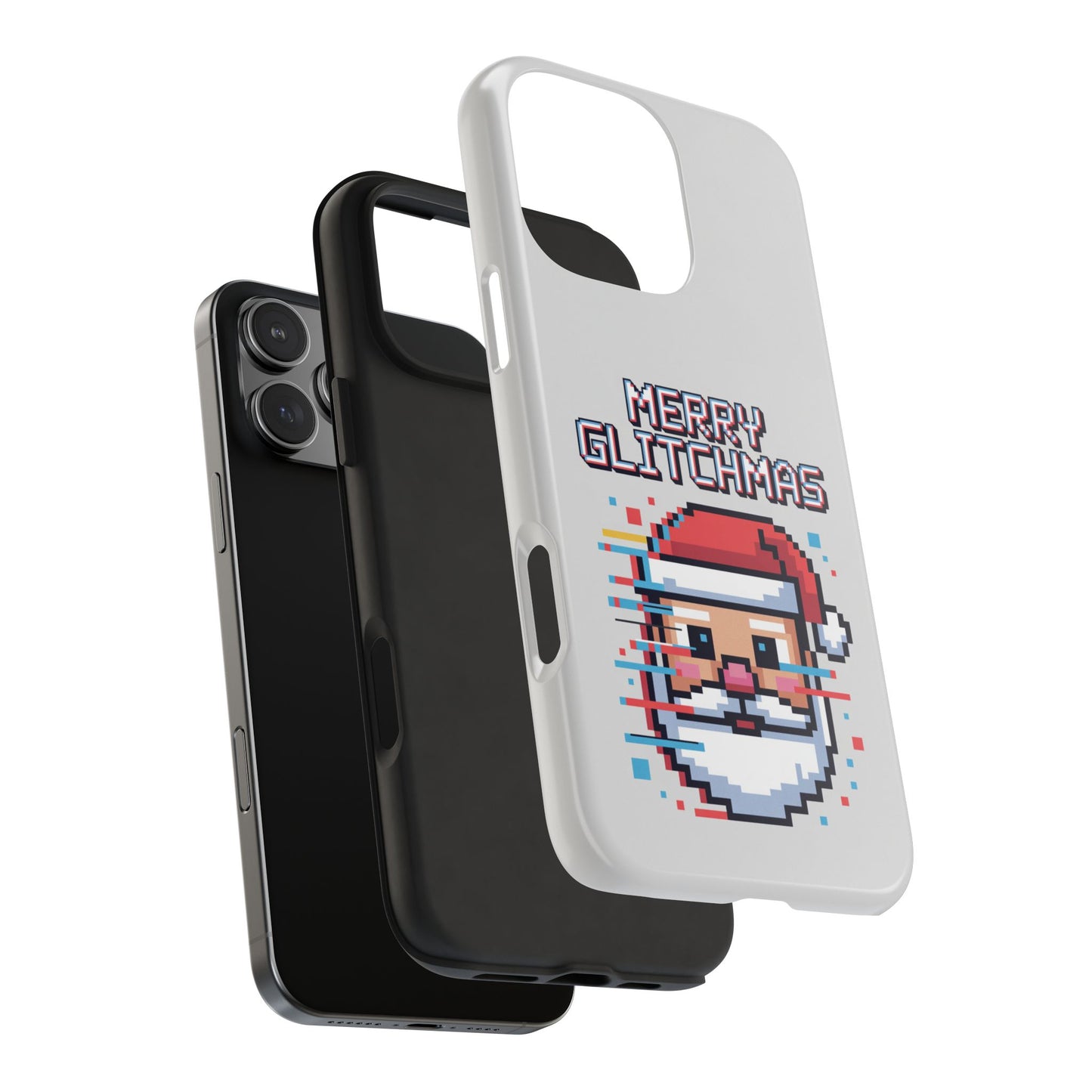 Merry Glitchmas Phone Case - Christmas Pixel Art Design for iPhone