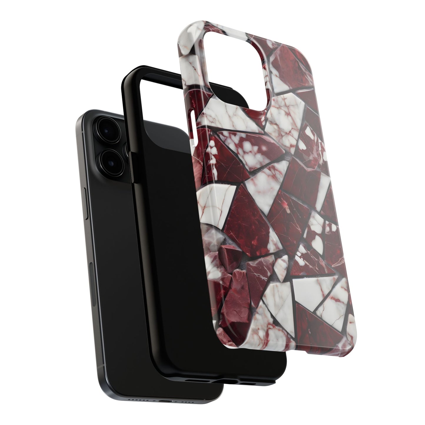 Shattered Dark Red Marble Pattern Tough Phone Case - Durable & Stylish Protection for iPhone