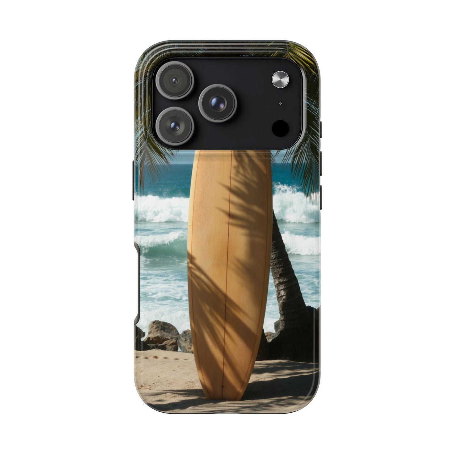 Tough Surfing Phone Case - Beach Vibes with Palm Trees & Surfboard