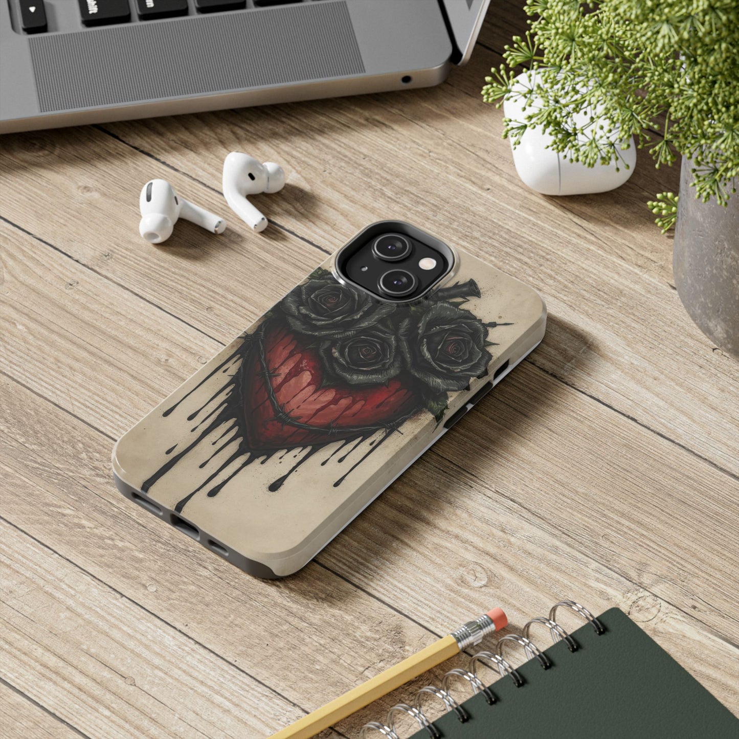 Gothic Heart Phone Case with Roses - Tough & Durable Design