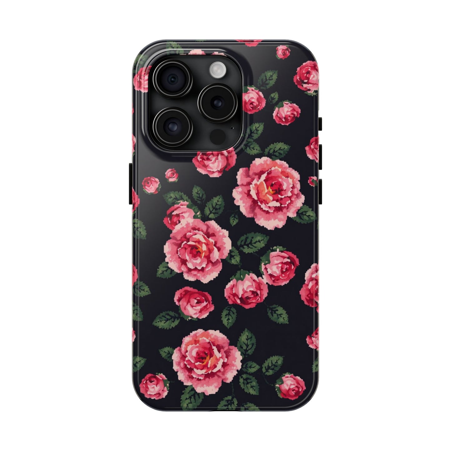 Pixelated Floral Tough Phone Case - Elegant Rose Design for Protection & Style - for iPhone