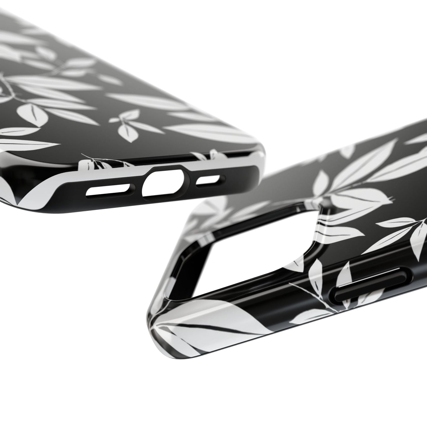Chic Floral Tough Phone Case - Elegant Black & White Design for Stylish Protection