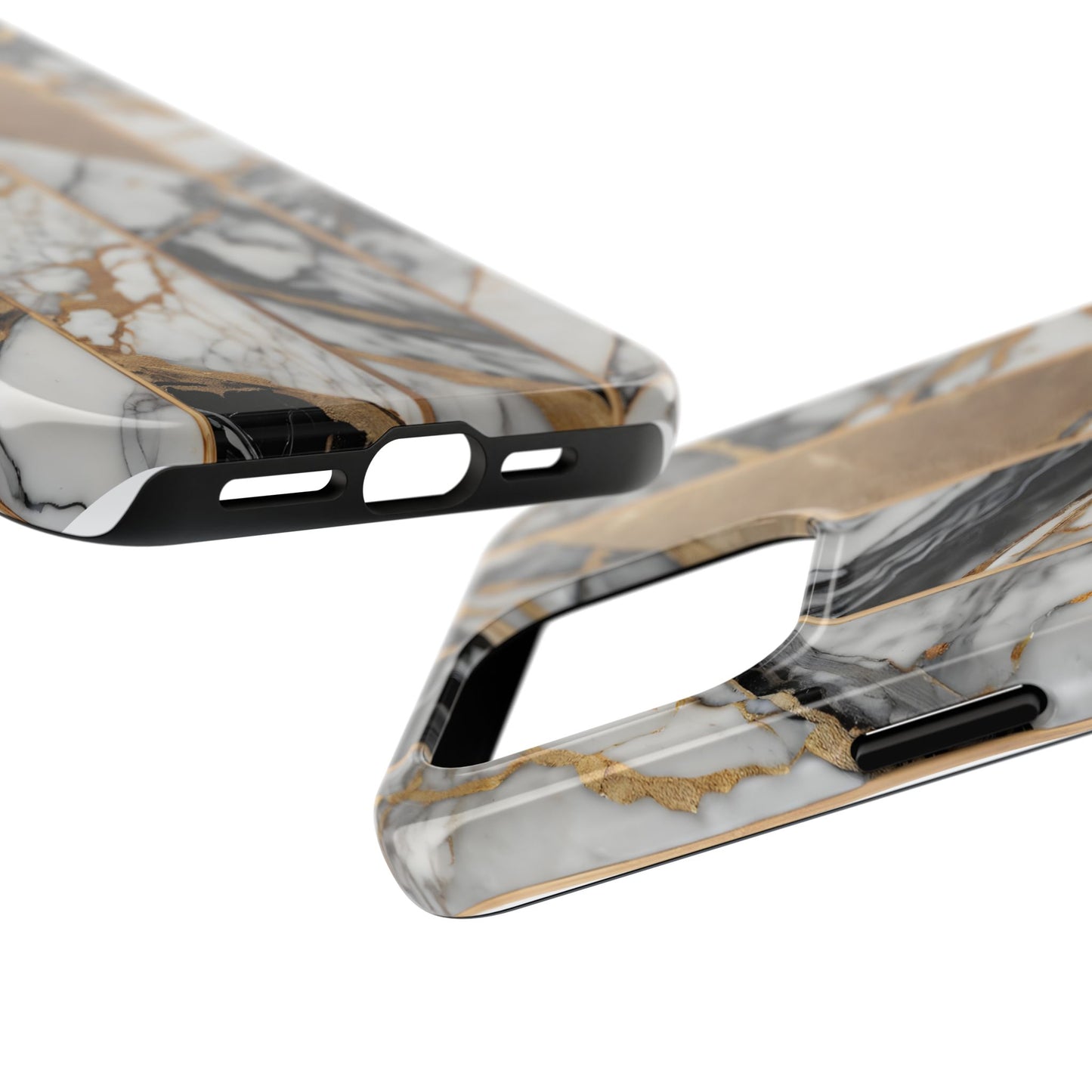 Marble Lines Tough Phone Case with Gold Accents - for iPhone