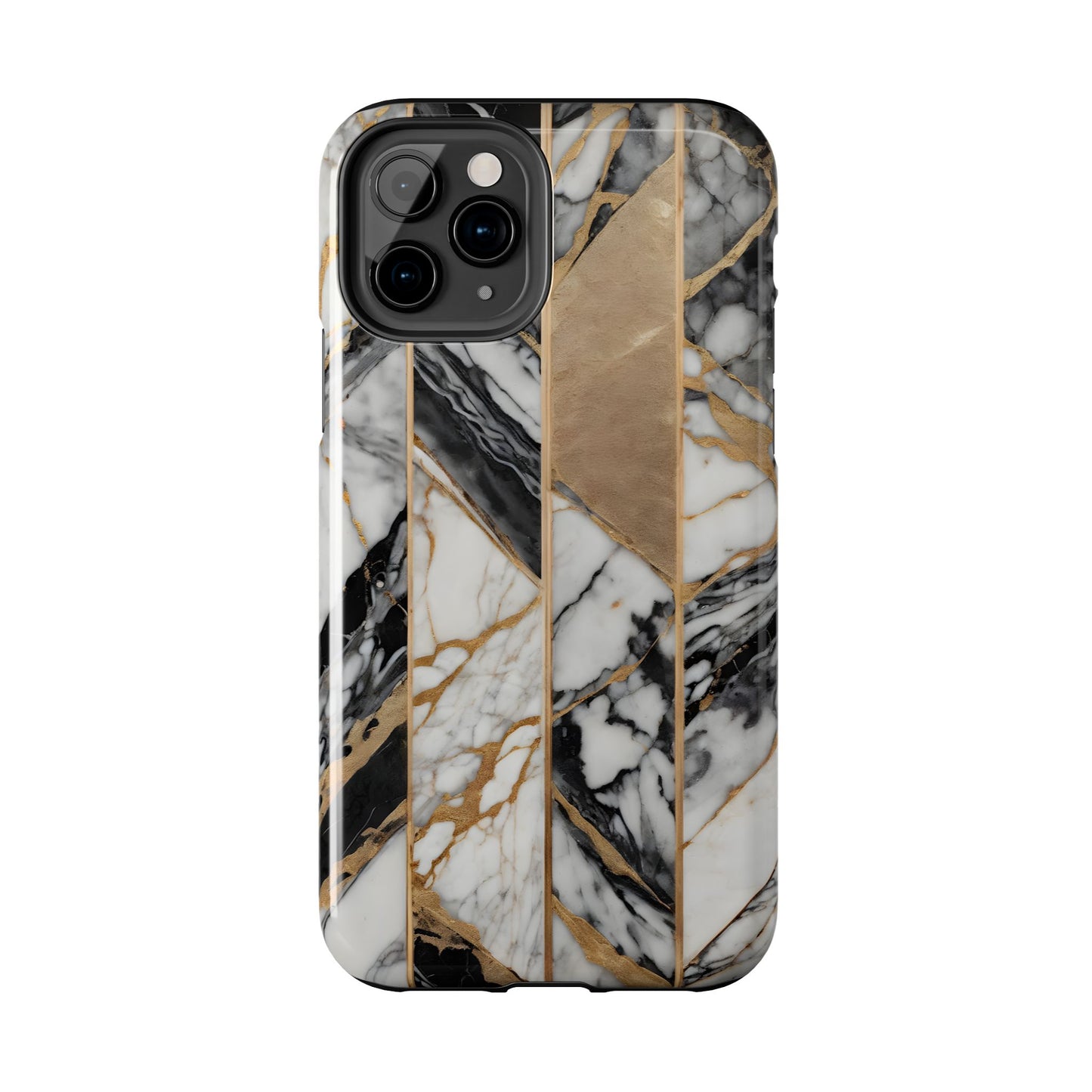 Marble Lines Tough Phone Case with Gold Accents - for iPhone