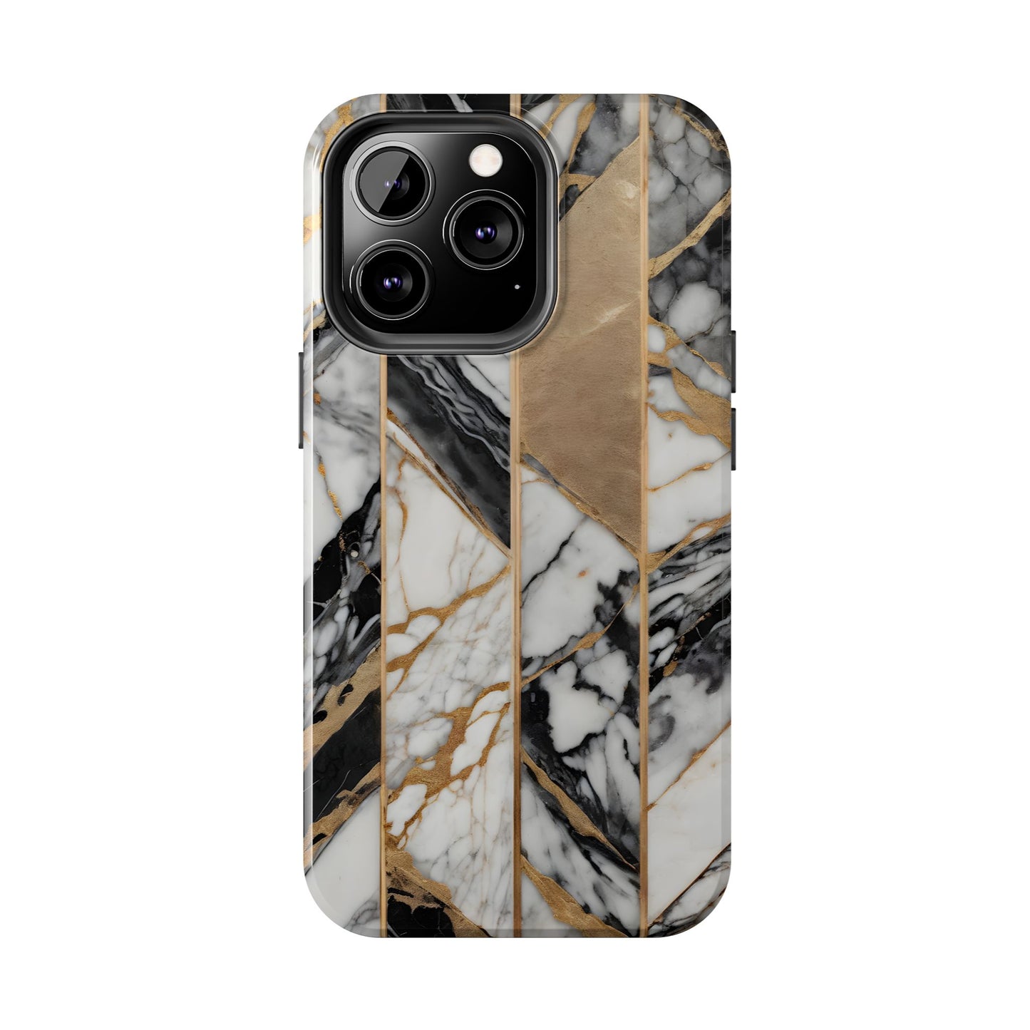 Marble Lines Tough Phone Case with Gold Accents - for iPhone
