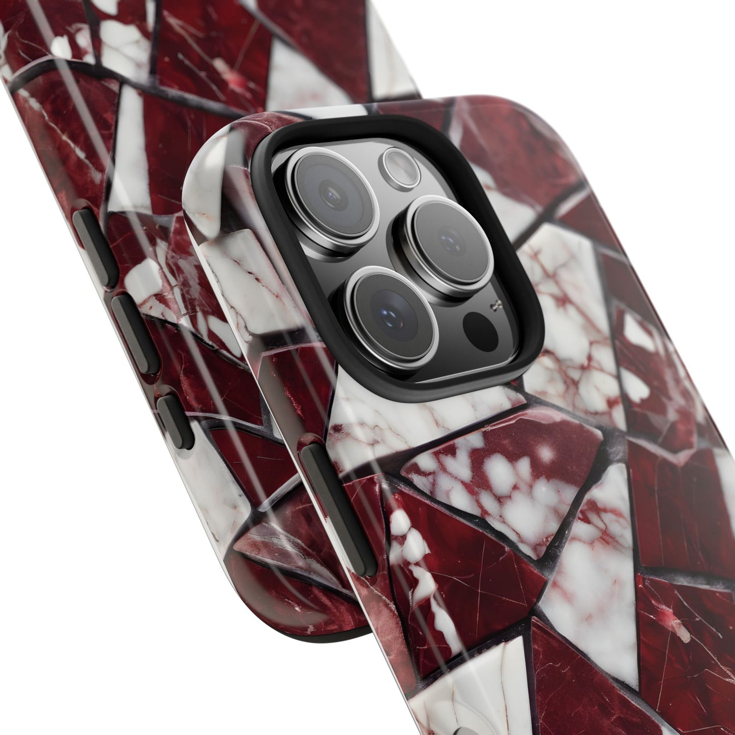 Shattered Dark Red Marble Pattern Tough Phone Case - Durable & Stylish Protection for iPhone