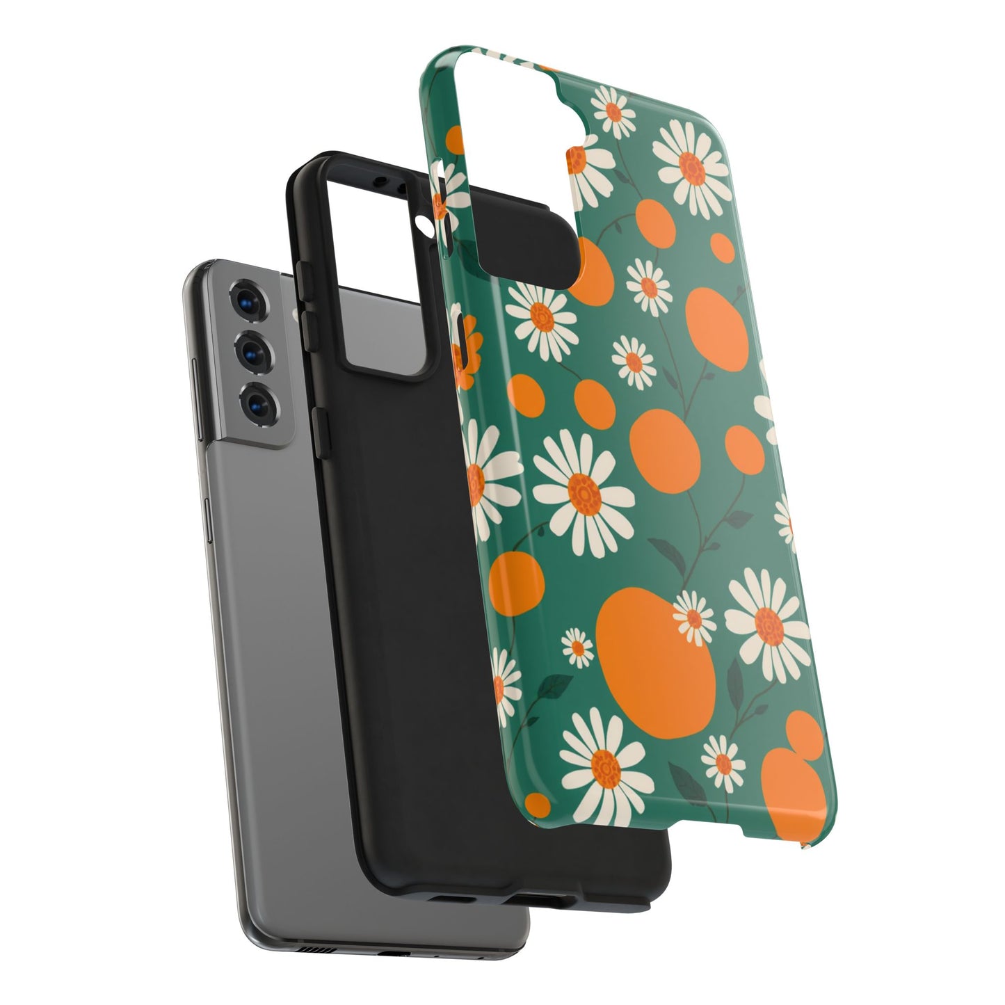 Floral Tough Phone Case - Daisy & Orange Design
