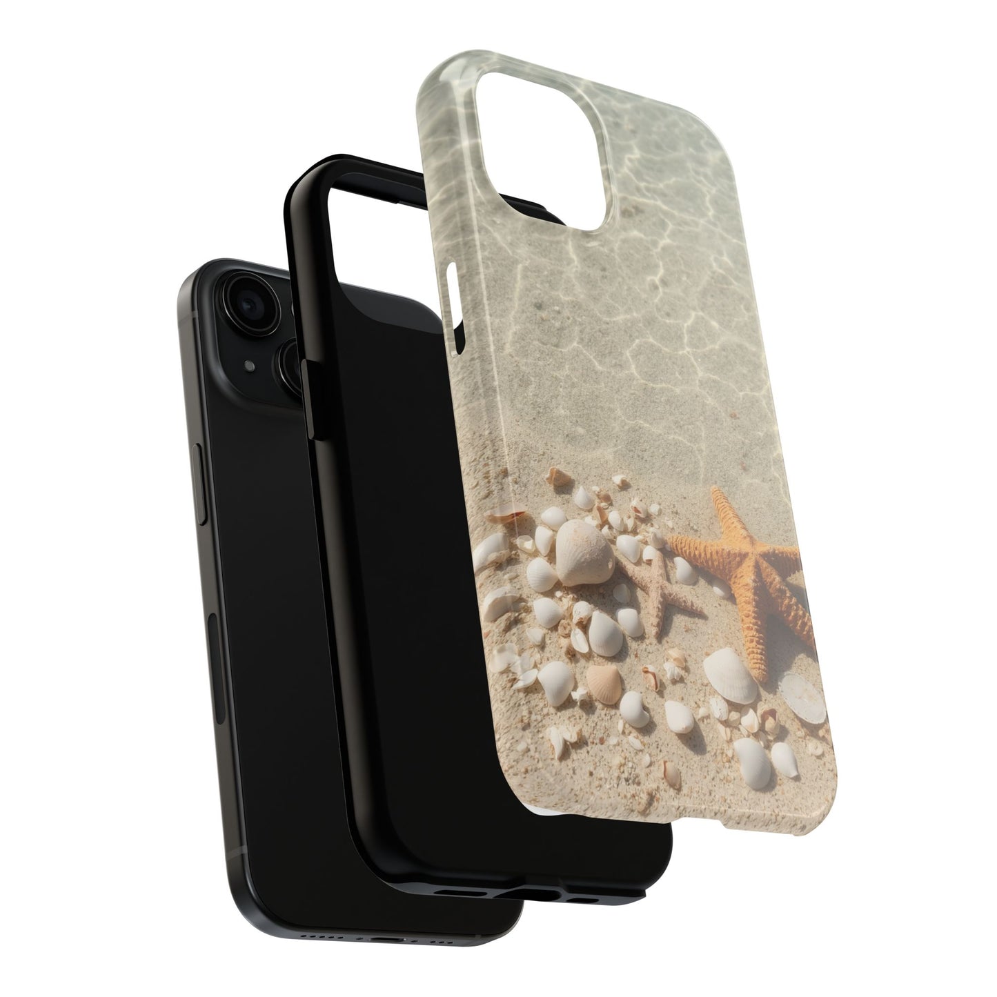 Beach-Inspired Tough Phone Case with Starfish and Seashell Design