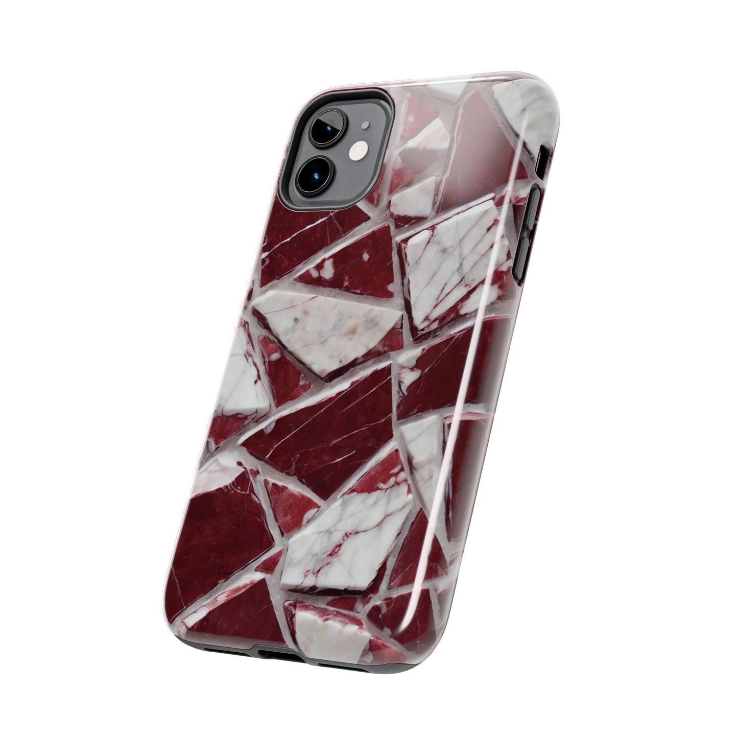 Elegant Red Pieces Marble Pattern Tough Phone Case - Stylish Protection for iPhone