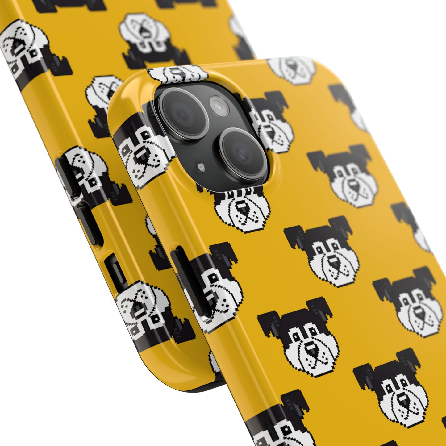 Playful Dog Pattern Tough Phone Case for Pet Lovers - Pixel Art Dog Yellow Background - for iPhone