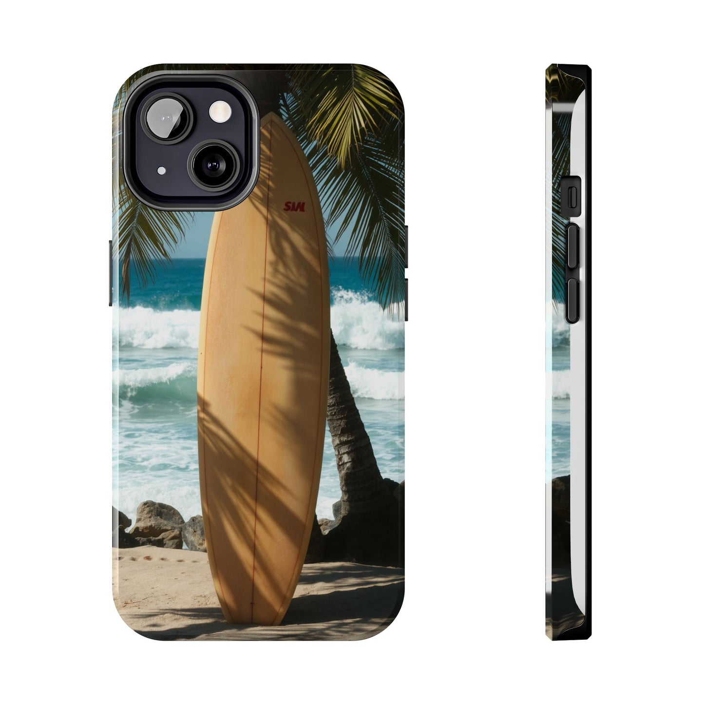 Tough Surfing Phone Case - Beach Vibes with Palm Trees & Surfboard
