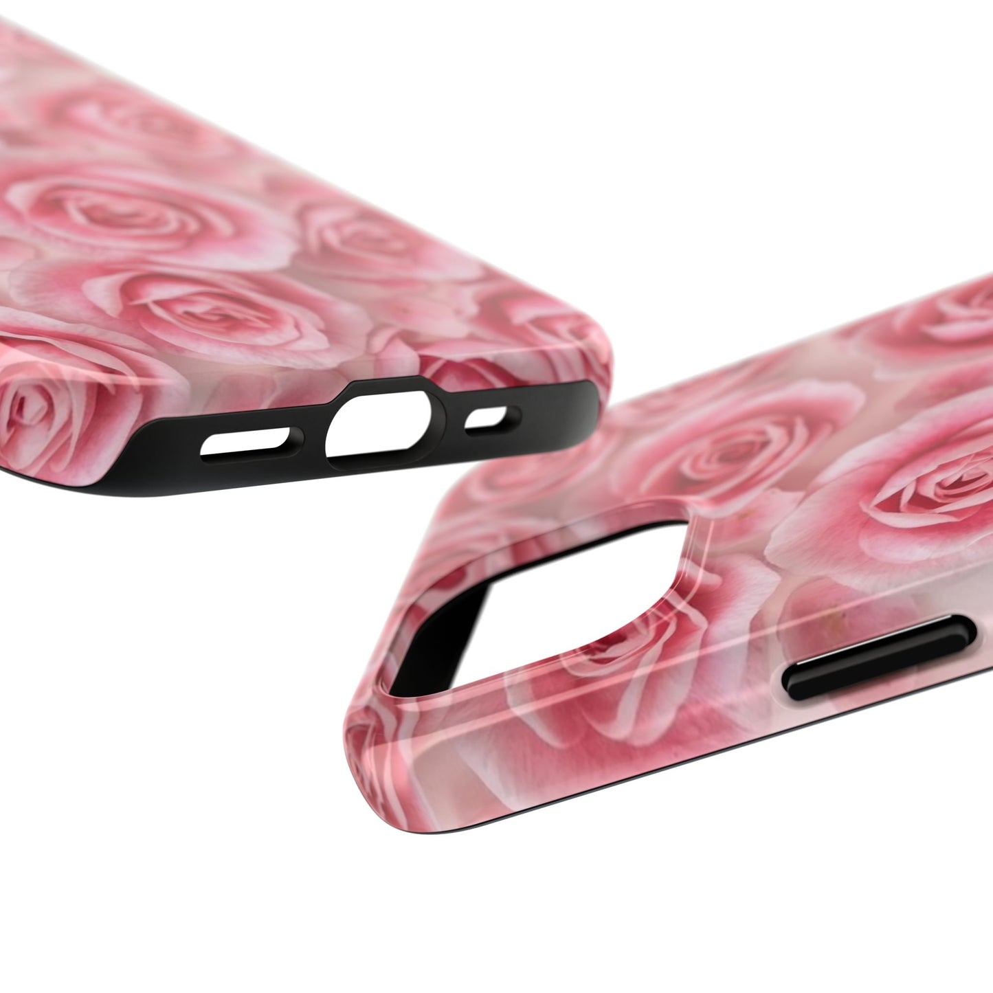Floral Tough Phone Case - Pink Rose Design, Durable Protection for Flower Lovers