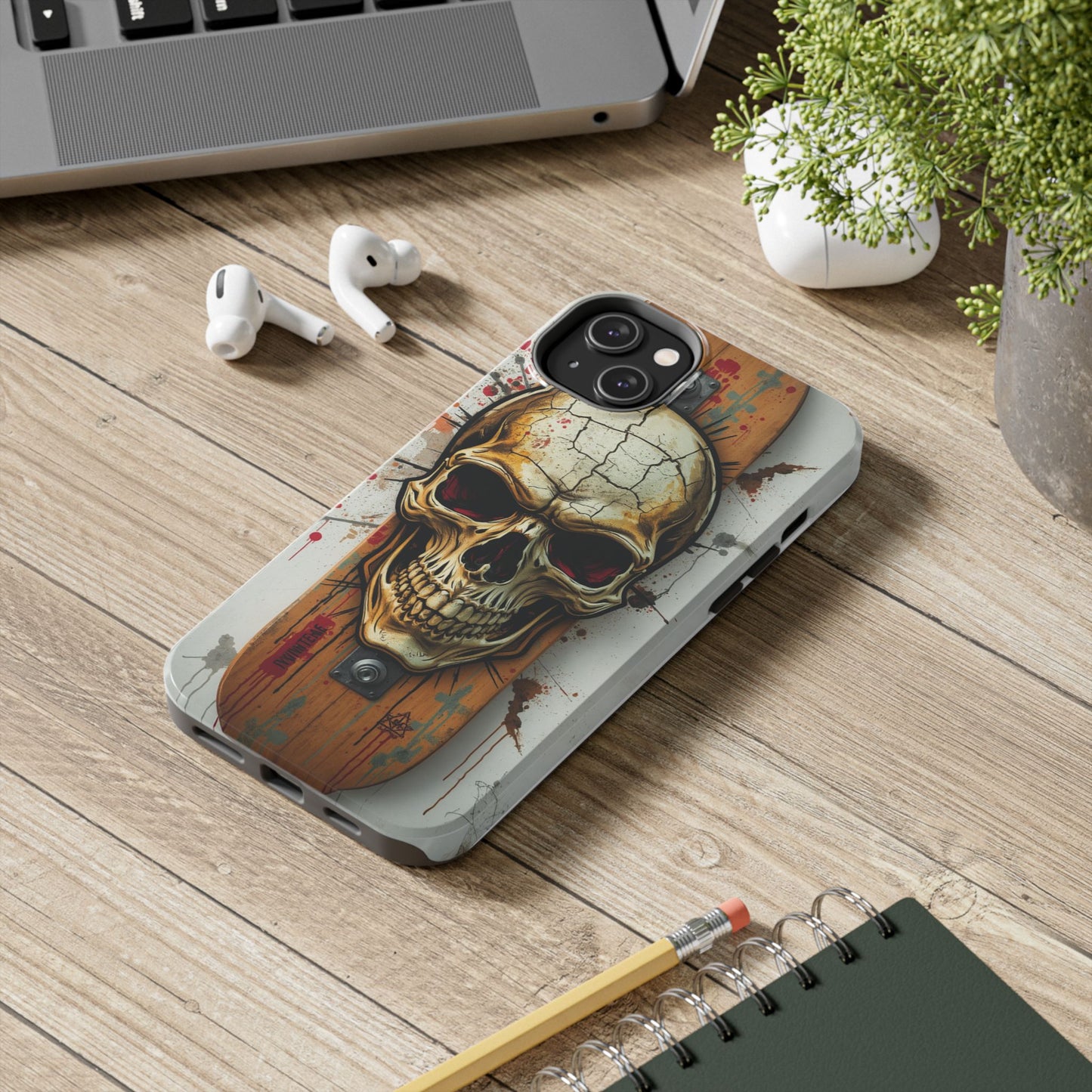 Edgy Skull Tough Phone Case - Durable Protection for Skateboard Enthusiasts
