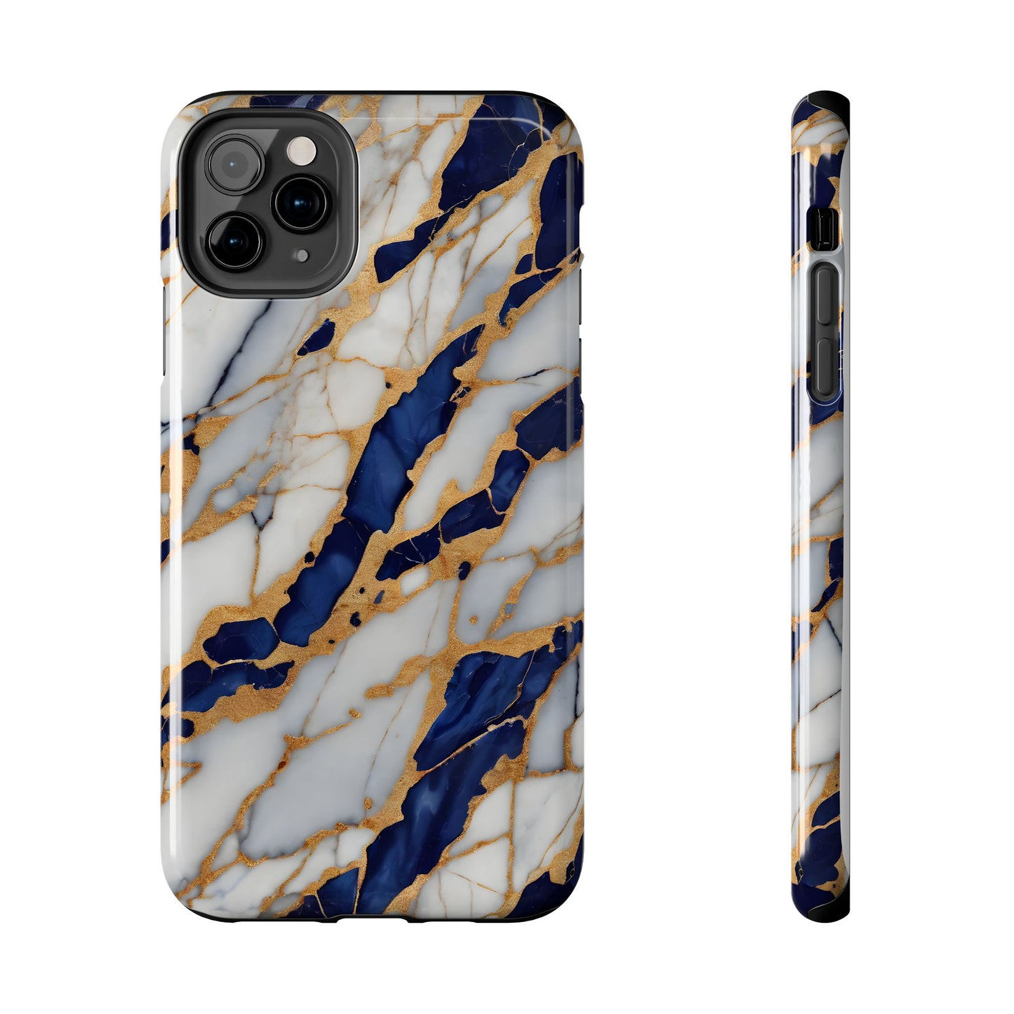 Stunning Marble Tough Phone Case - Elegant Blue & Gold Design Stylish Protection - for iPhone