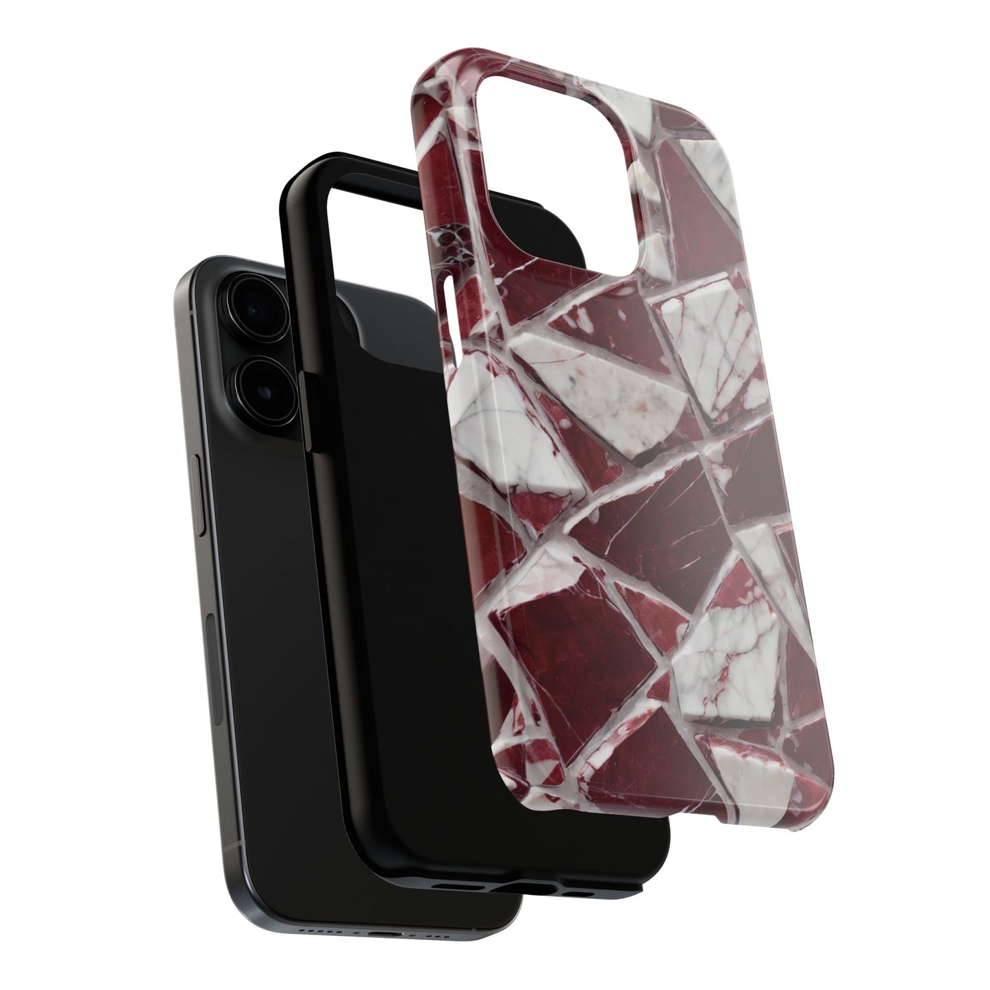Elegant Red Pieces Marble Pattern Tough Phone Case - Stylish Protection for iPhone