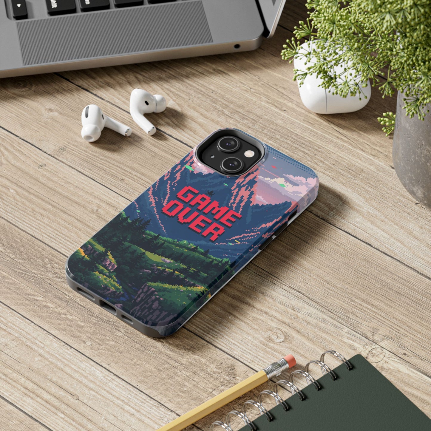 Pixel Art Tough Phone Case - 'Game Over' Design for Gamers