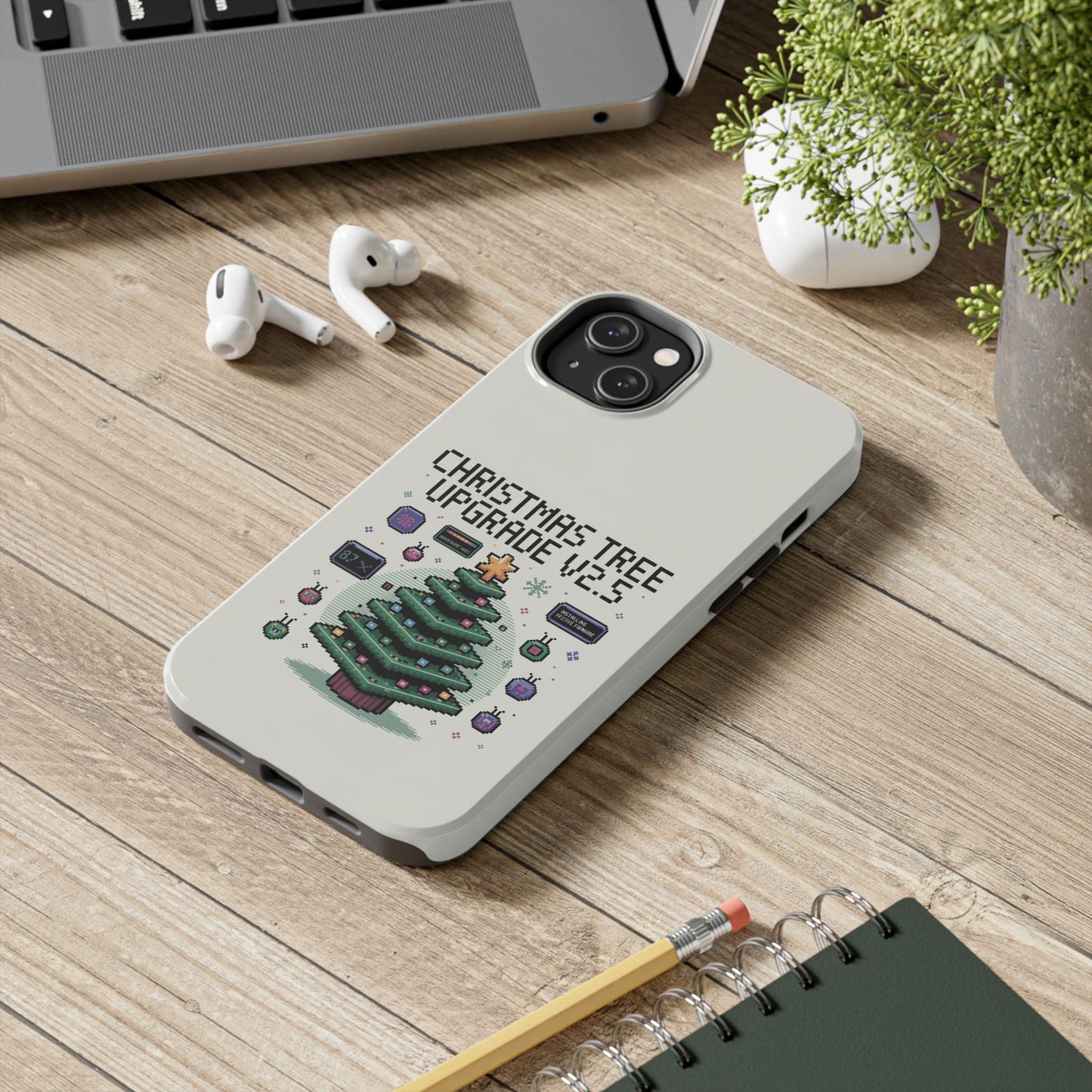 Christmas Tree Upgrade Tough iPhone Case - Pixel Art Design