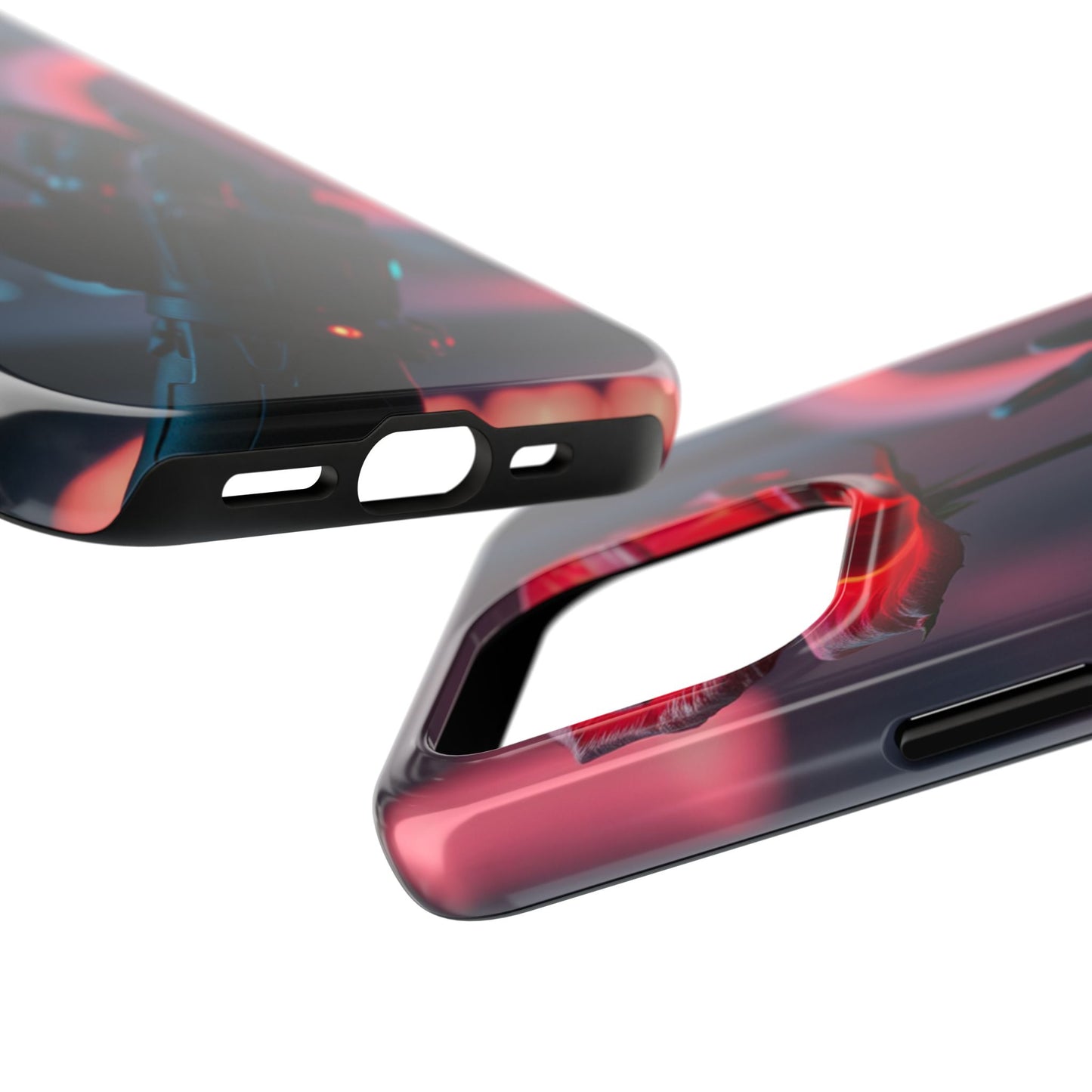 Futuristic Tough Phone Case with Robotic Rose Design | Durable Protection