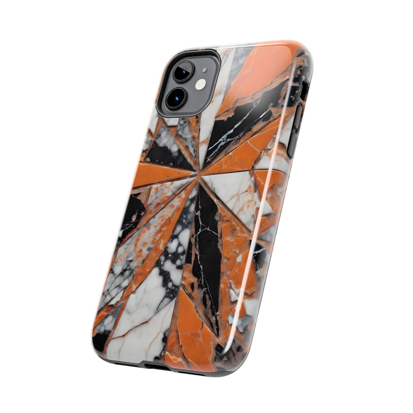 Shattered Pieces Marble Black and Orange Tough Phone Case - for iPhone