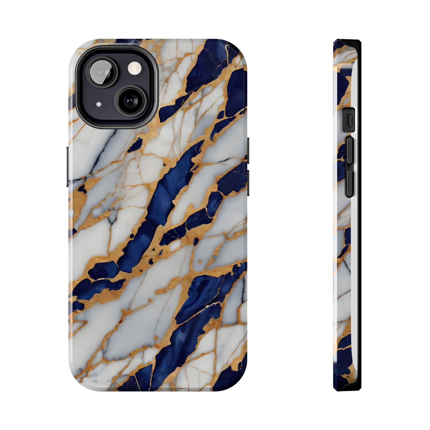Stunning Marble Tough Phone Case - Elegant Blue & Gold Design Stylish Protection - for iPhone
