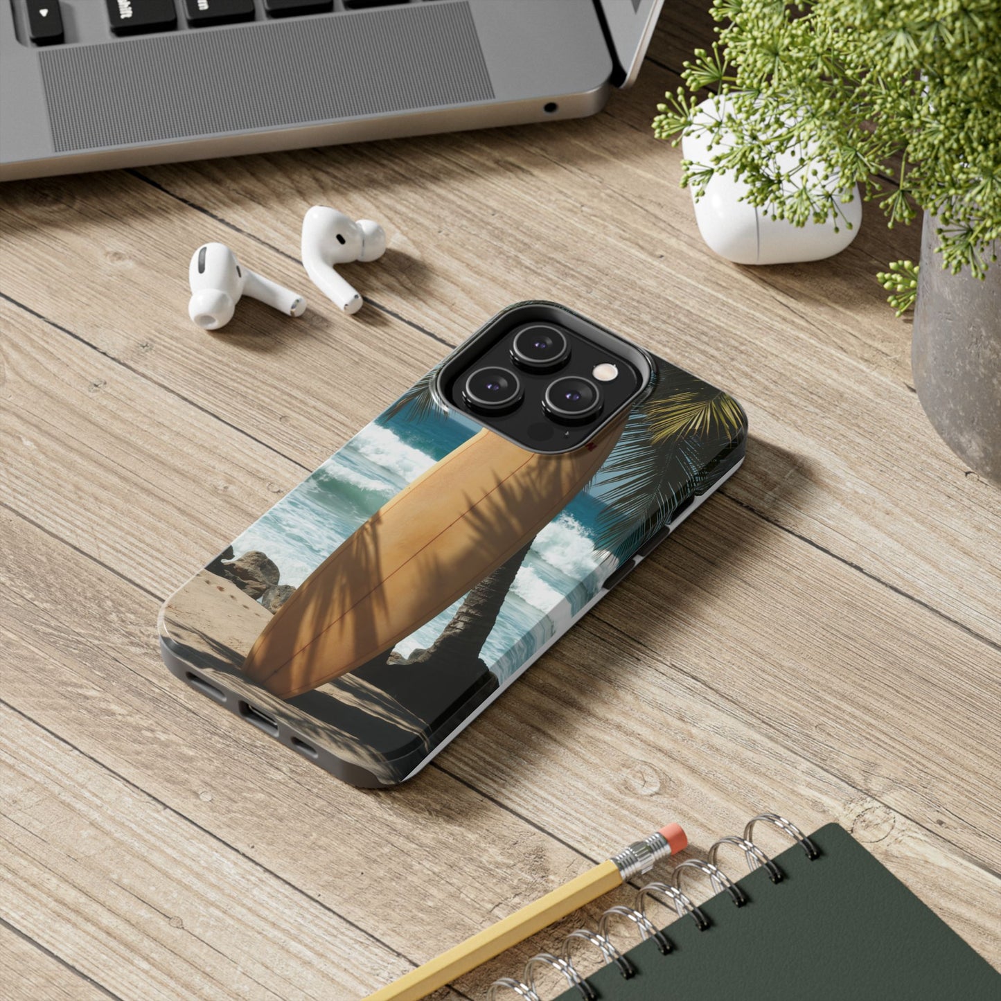 Tough Surfing Phone Case - Beach Vibes with Palm Trees & Surfboard