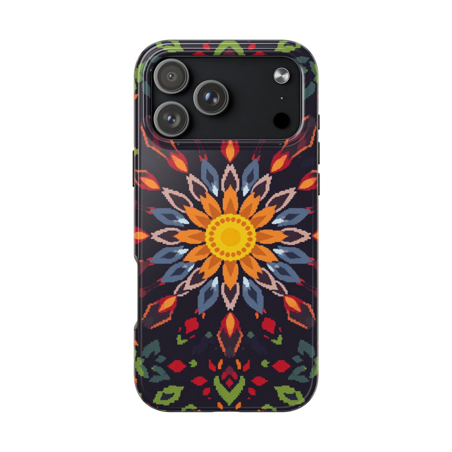 Pixel Art Floral Tough Phone Case - Pixelated Mandala Design for iPhone