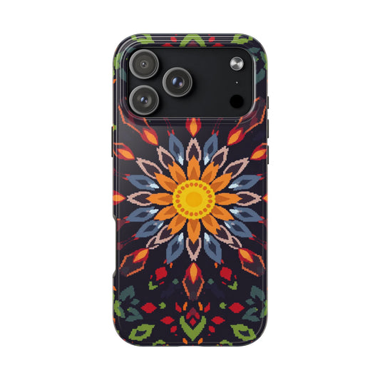 Pixel Art Floral Tough Phone Case - Pixelated Mandala Design for iPhone