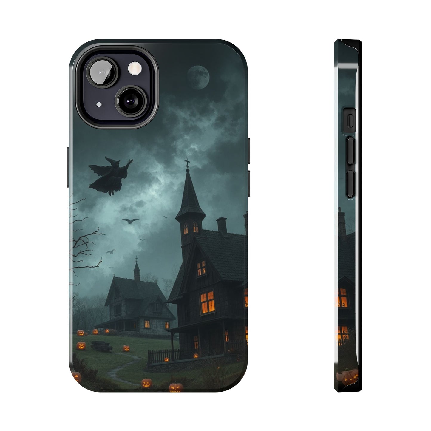 Halloween-Themed Tough Phone Case with Spooky House Design