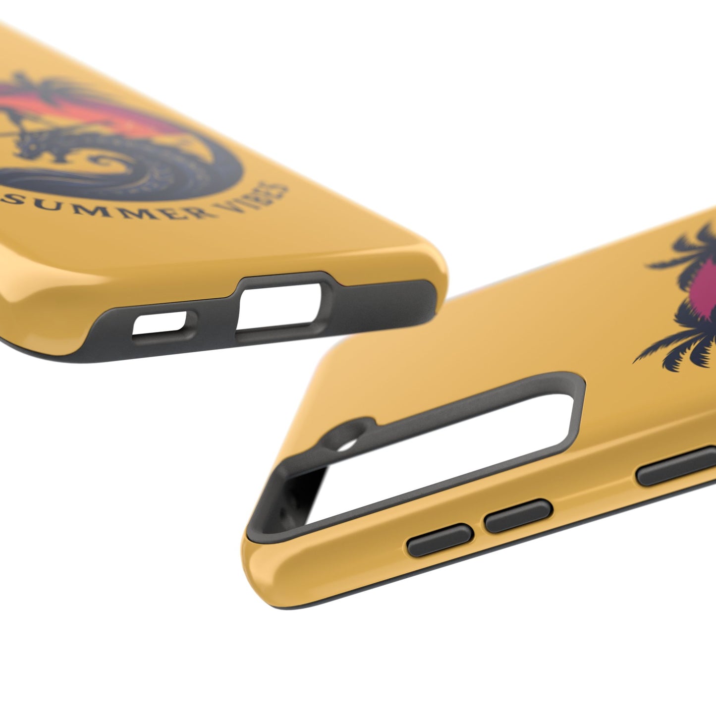 Surfing Dragon Phone Case — Silhouette Surfer with Palms & “Summer Vibes”