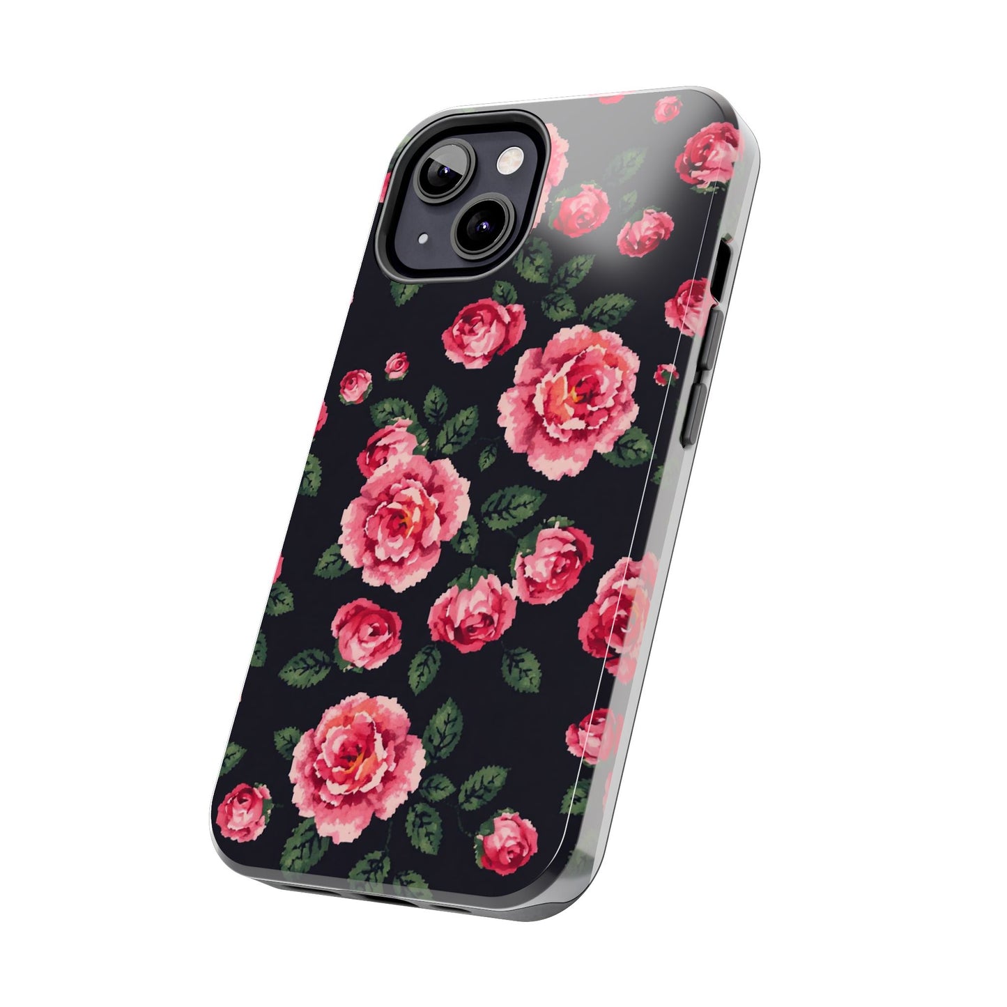 Pixelated Floral Tough Phone Case - Elegant Rose Design for Protection & Style - for iPhone