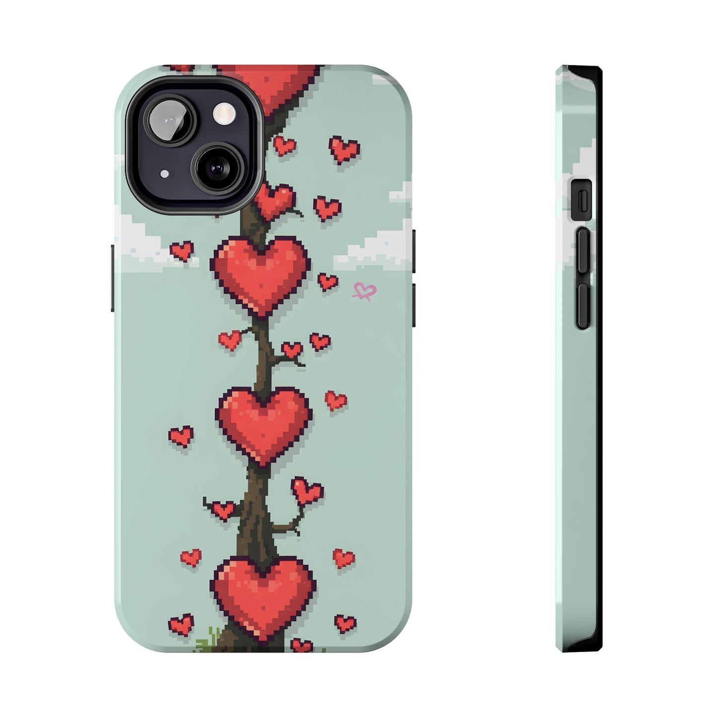 Pixelated Love Hearts Tree | Tough Phone Case - Cute Design - for iPhone