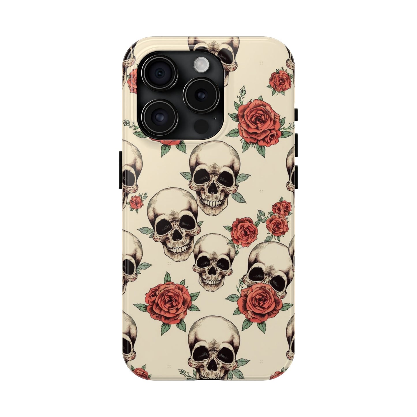 Tough Phone Case with Skull and Rose Design - Edgy Floral iPhone Protection