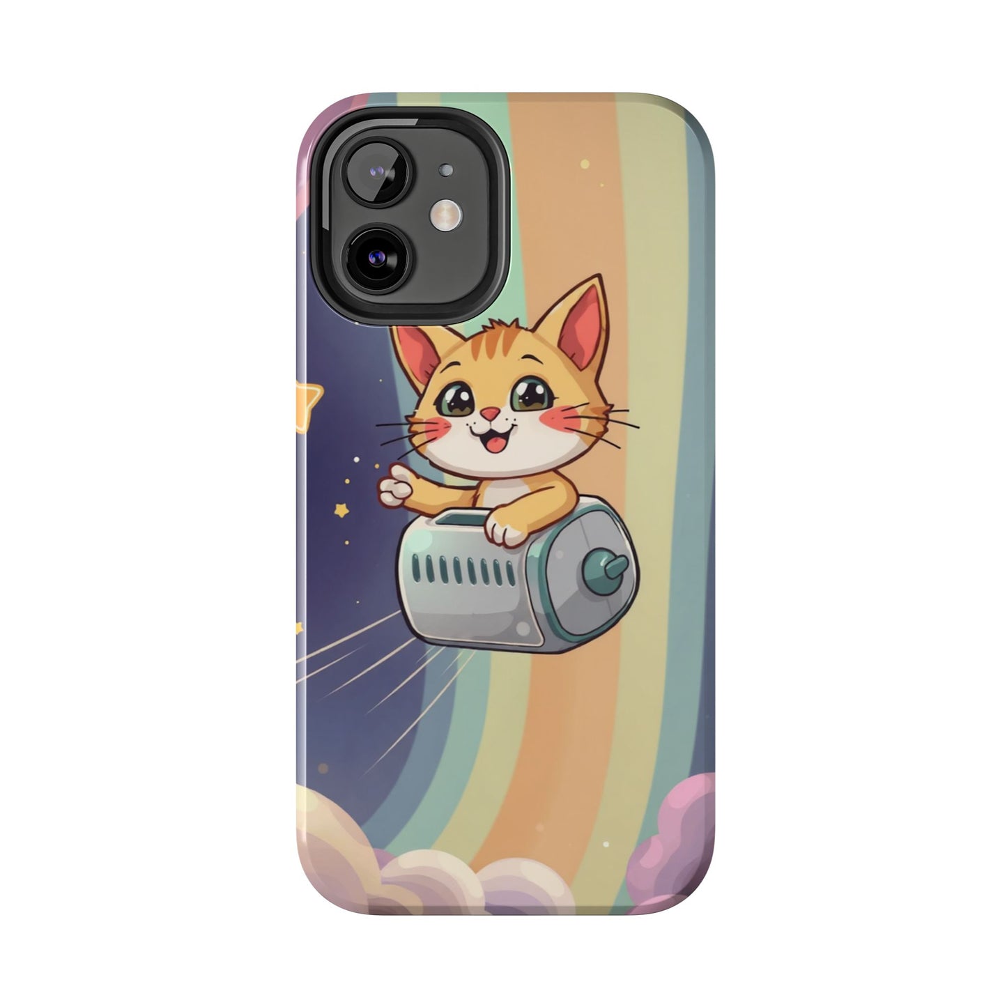 Cute Cat Rocket Phone Case - Vibrant and Playful Tough Case