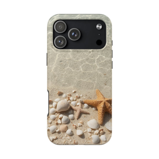 Beach-Inspired Tough Phone Case with Starfish and Seashell Design