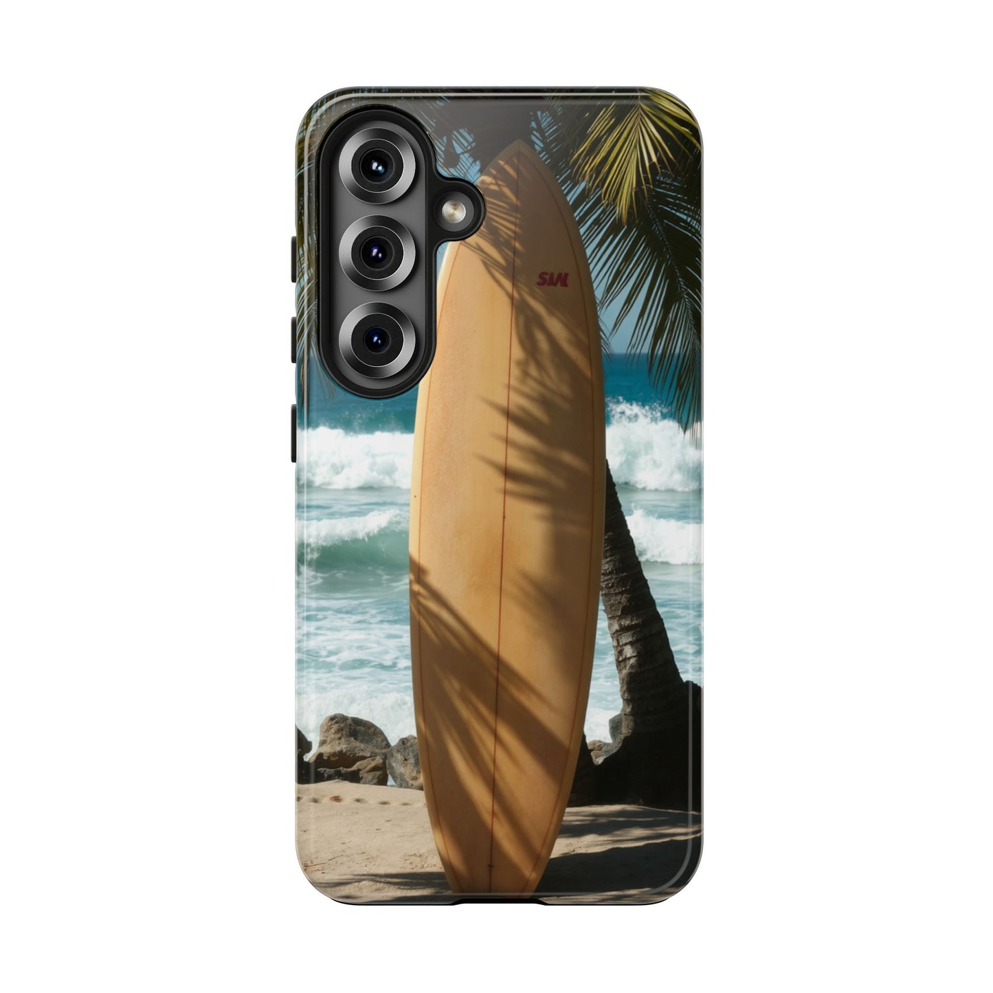 Tough Surfing Phone Case - Beach Vibes with Palm Trees & Surfboard
