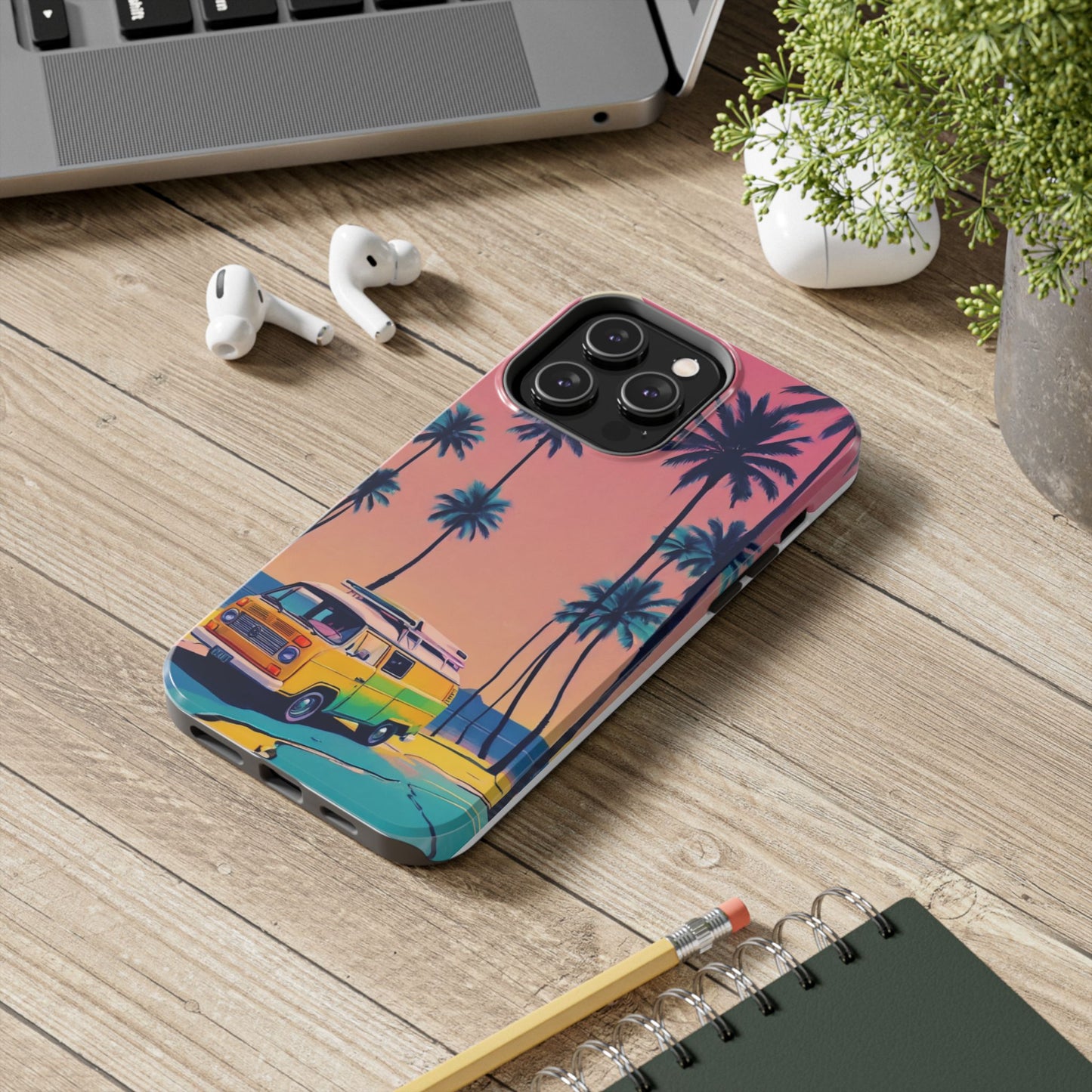 Tropical Beach Vibe Tough Phone Case - Vintage Van Design - for iPhone