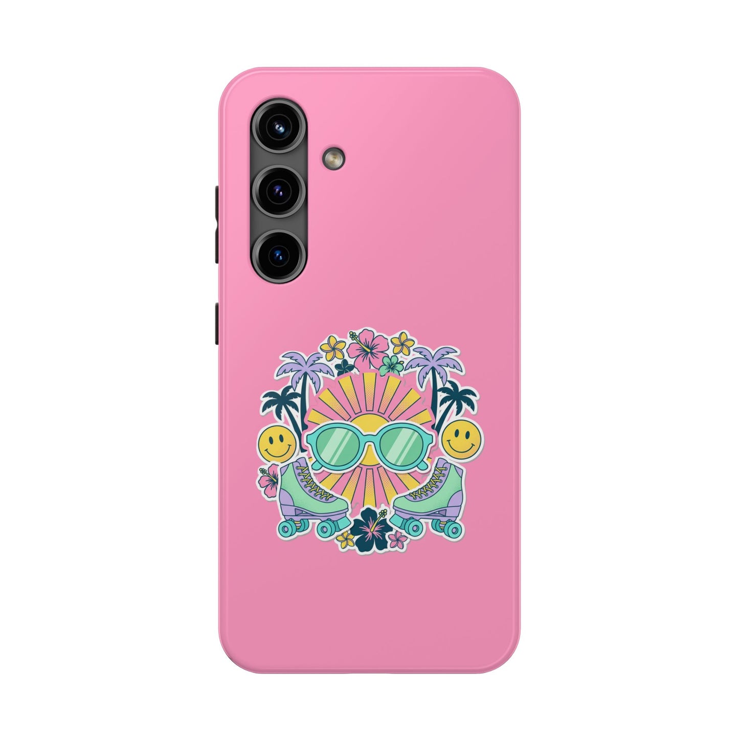 Retro Summer Phone Case — Y2K Palm Trees, Roller Skates & Smiley Collage