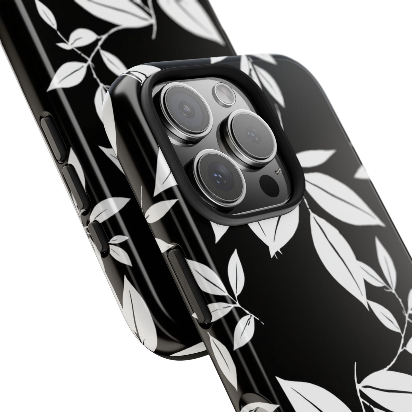 Chic Floral Tough Phone Case - Elegant Black & White Design for Stylish Protection