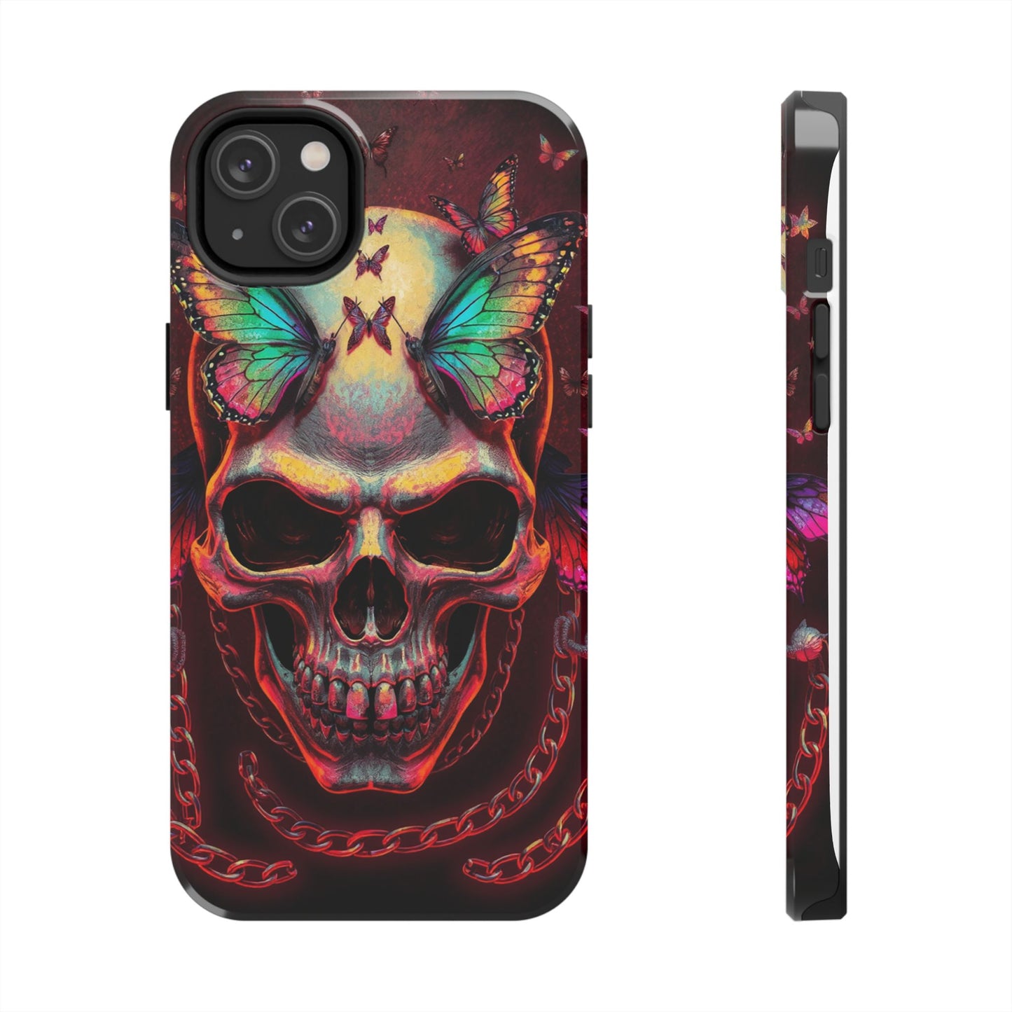 Gothic Skull Phone Case with Butterflies - Durable Tough Phone Case