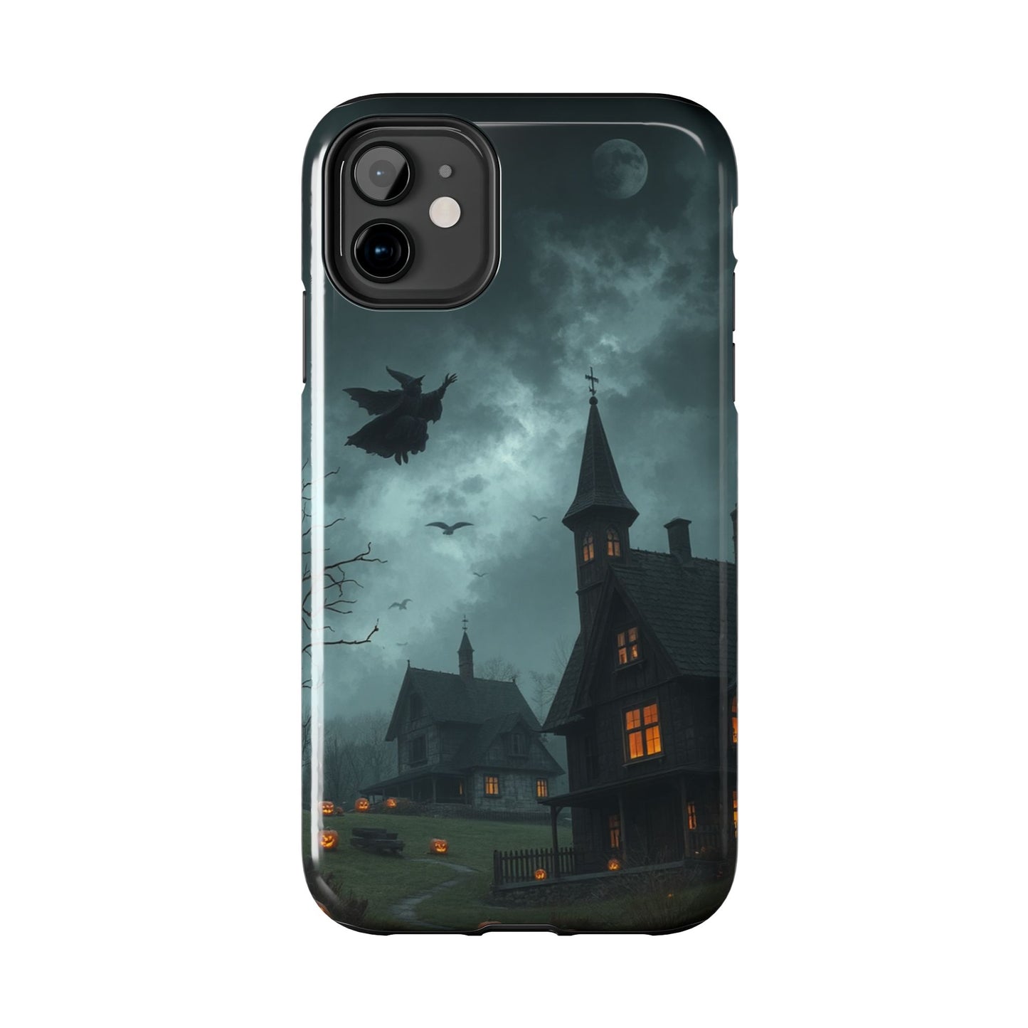 Halloween-Themed Tough Phone Case with Spooky House Design