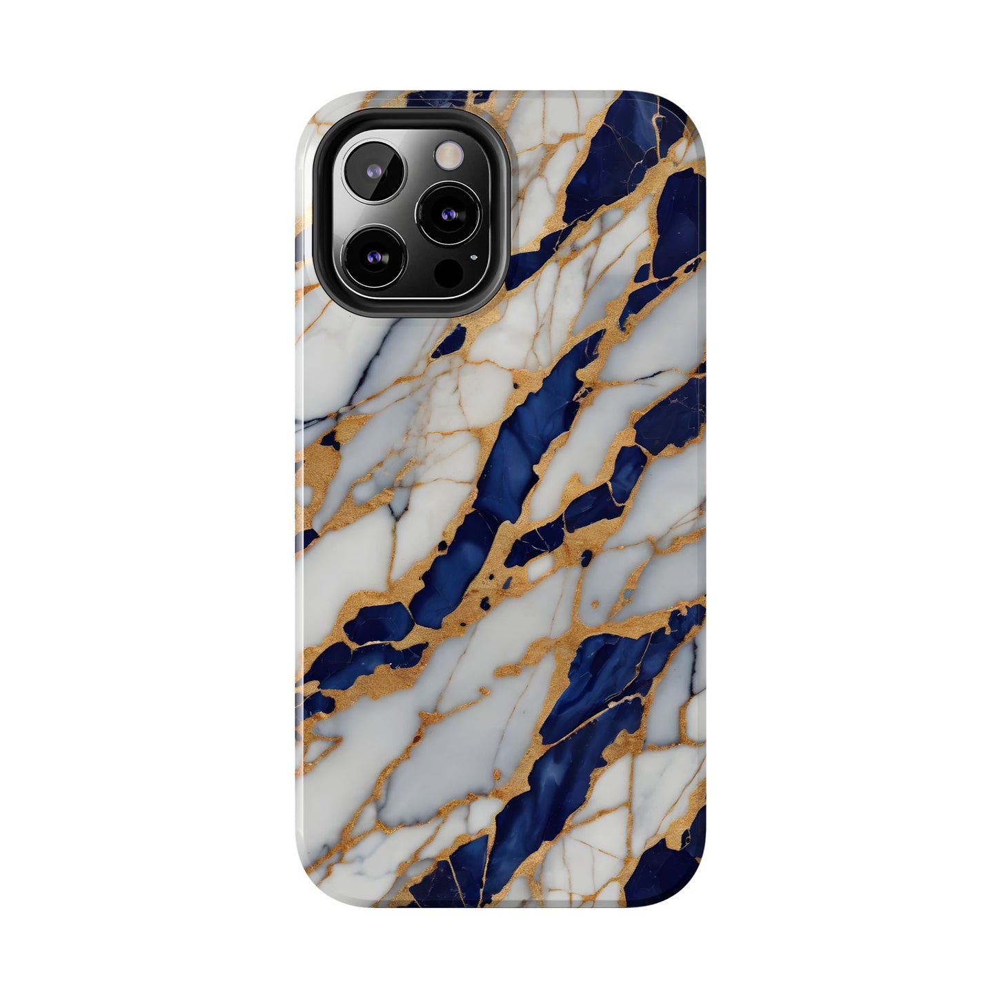 Stunning Marble Tough Phone Case - Elegant Blue & Gold Design Stylish Protection - for iPhone