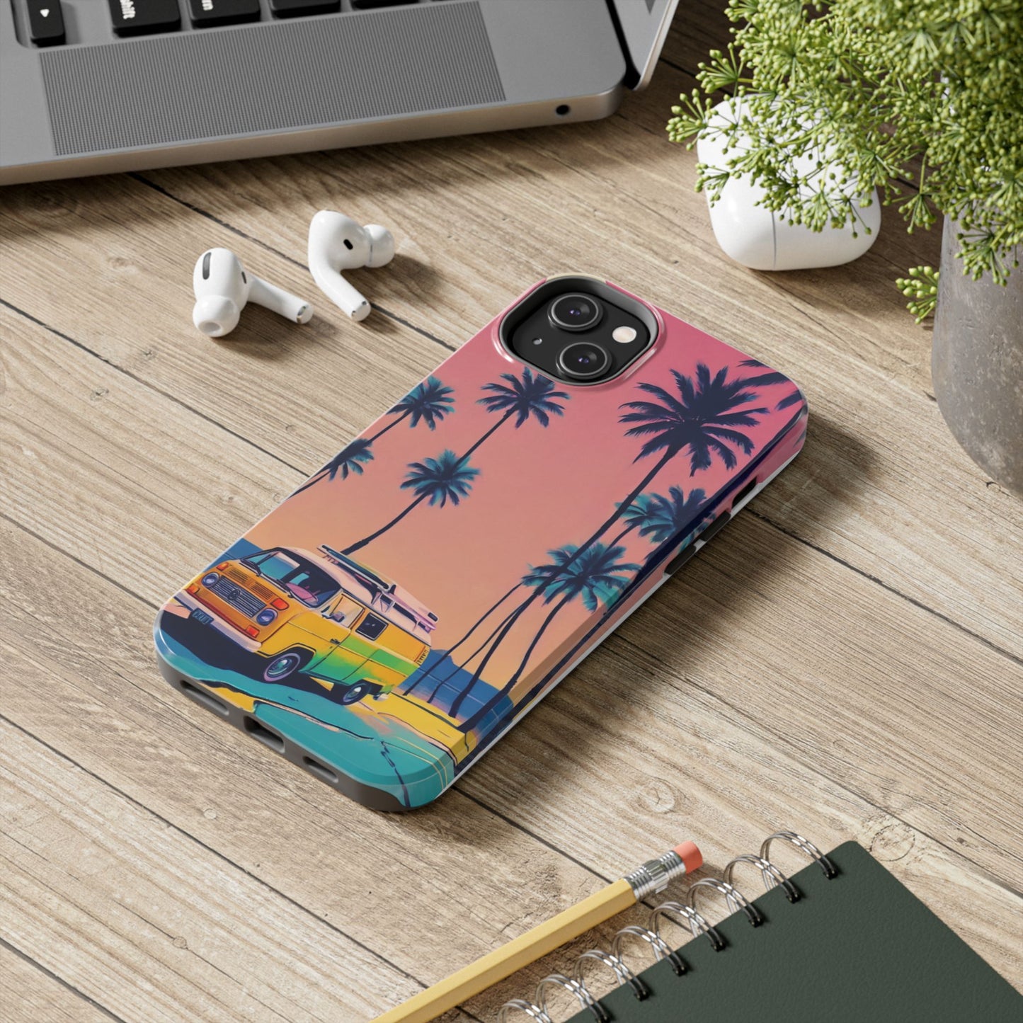 Tropical Beach Vibe Tough Phone Case - Vintage Van Design - for iPhone
