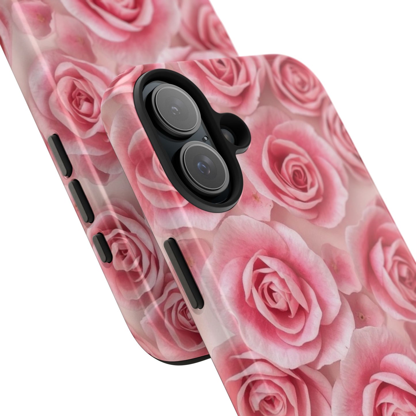 Floral Tough Phone Case - Pink Rose Design, Durable Protection for Flower Lovers