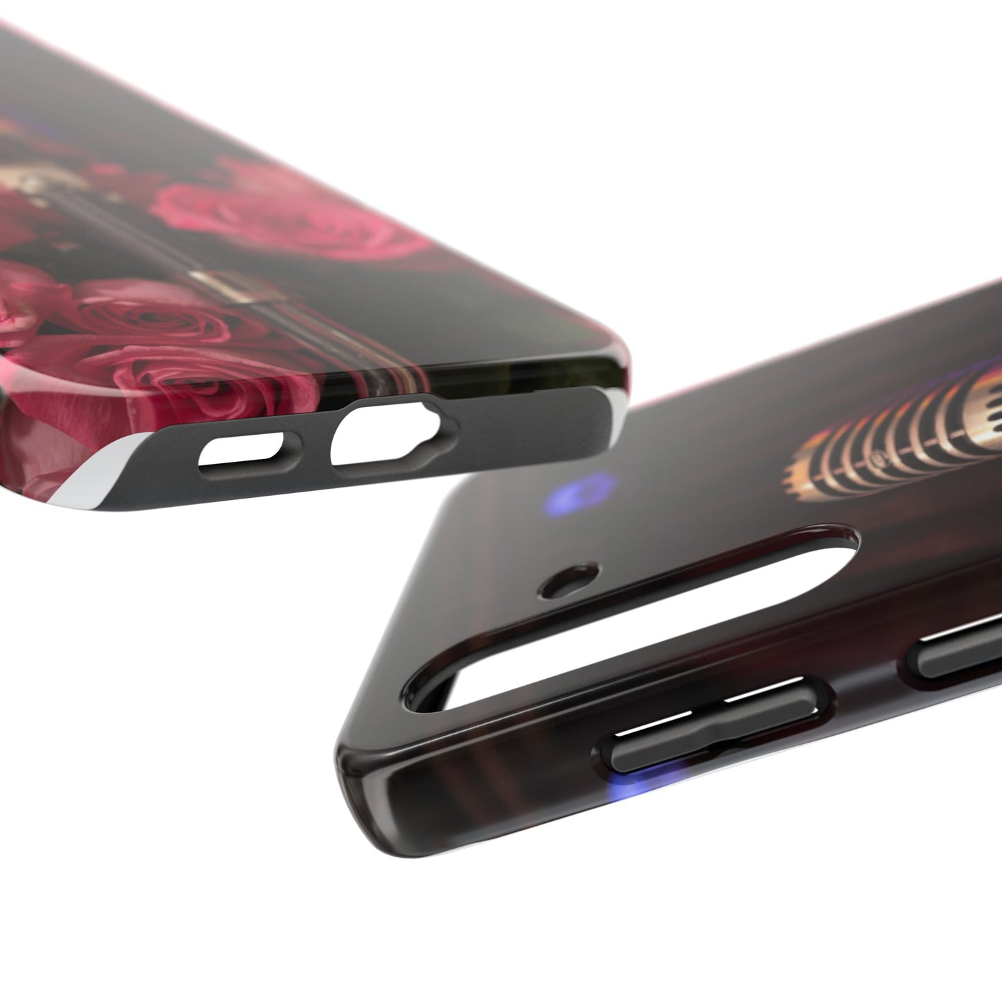 Stylish Tough Phone Case with Vintage Microphone and Roses
