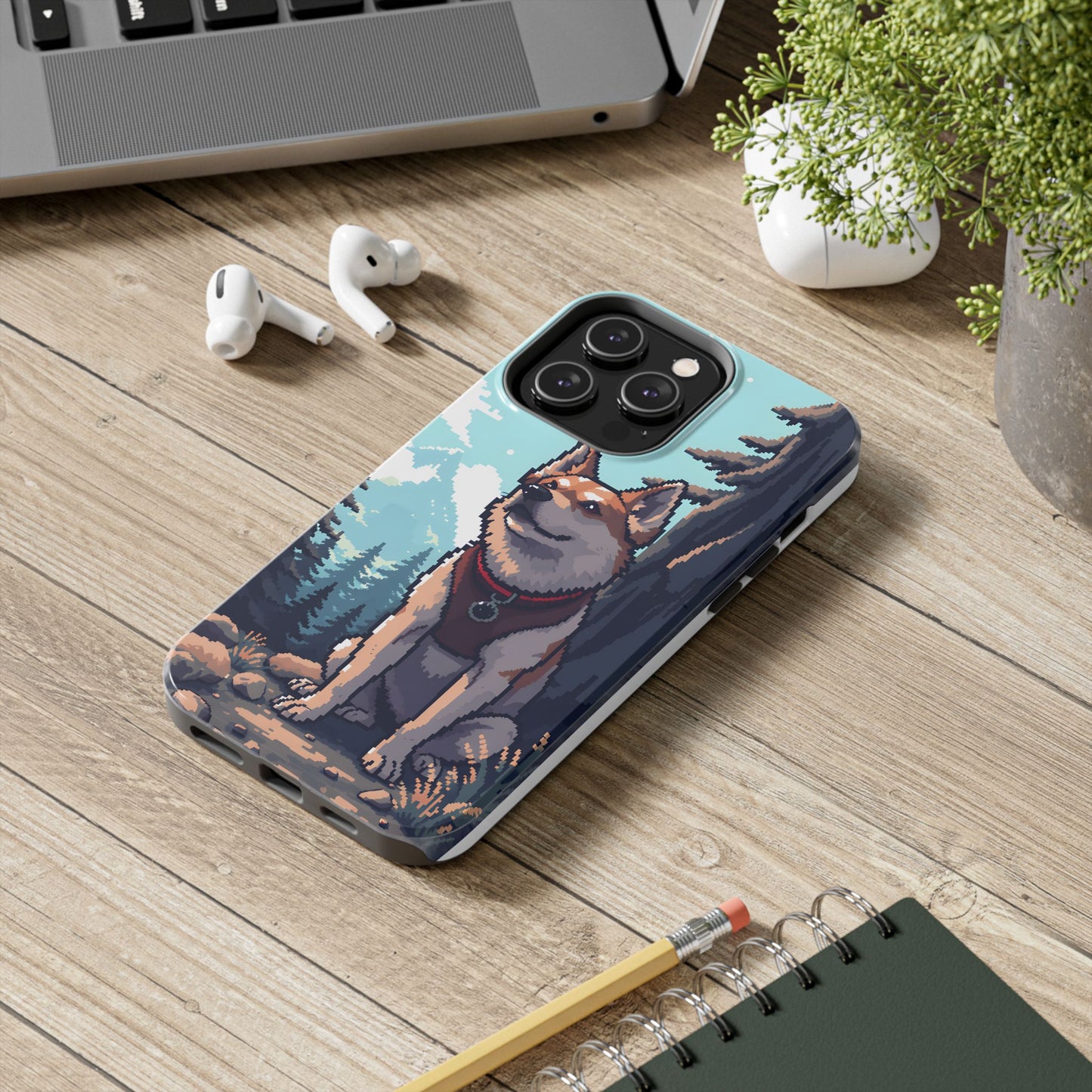 Retro Dog Adventure Tough Phone Case - Pixel Art Shiba Inu Design - for iPhone