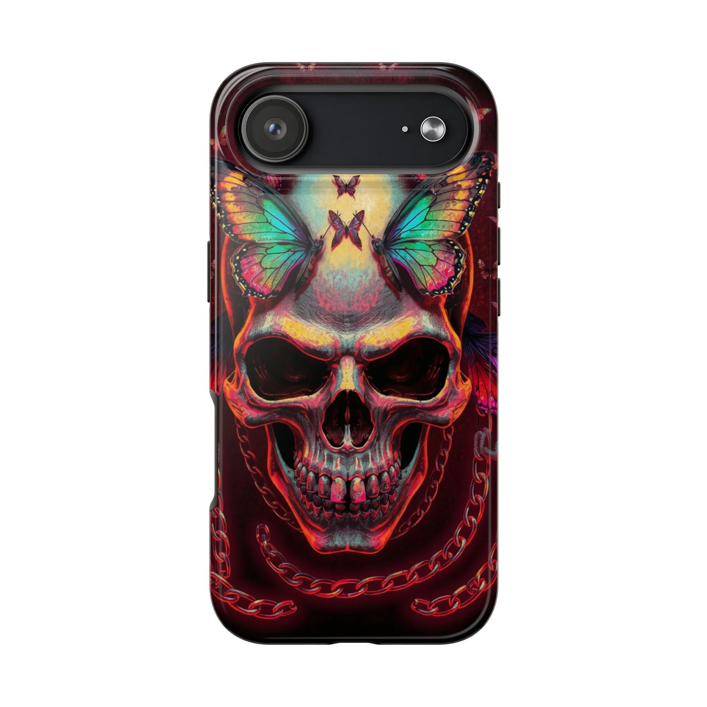 Gothic Skull Phone Case with Butterflies - Durable Tough Phone Case