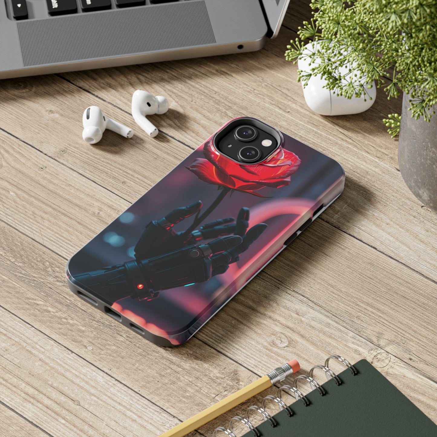 Futuristic Tough Phone Case with Robotic Rose Design | Durable Protection