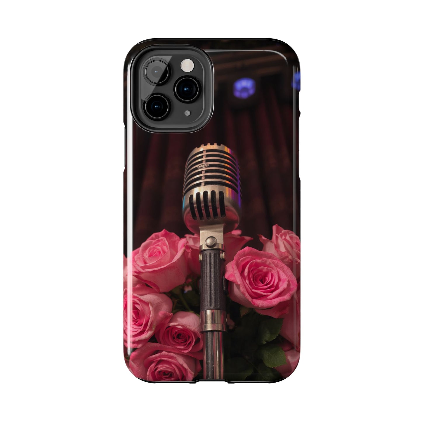 Stylish Tough Phone Case with Vintage Microphone and Roses