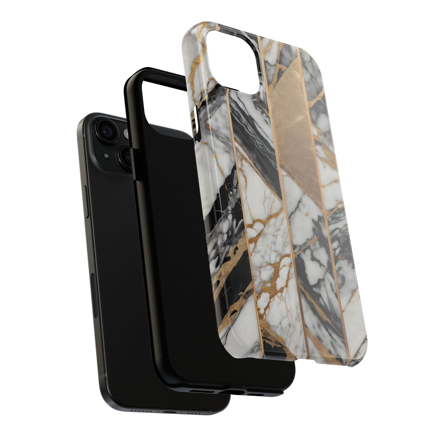 Marble Lines Tough Phone Case with Gold Accents - for iPhone