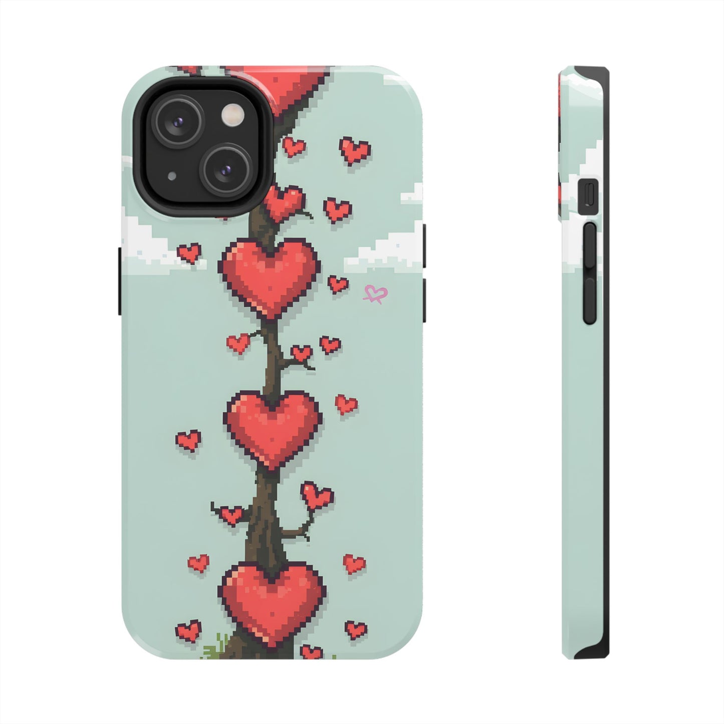 Pixelated Love Hearts Tree | Tough Phone Case - Cute Design - for iPhone